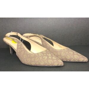 Guess Logo Slingback Heels Womens 9M Brown Pointed Toe Kitten Heel Pumps